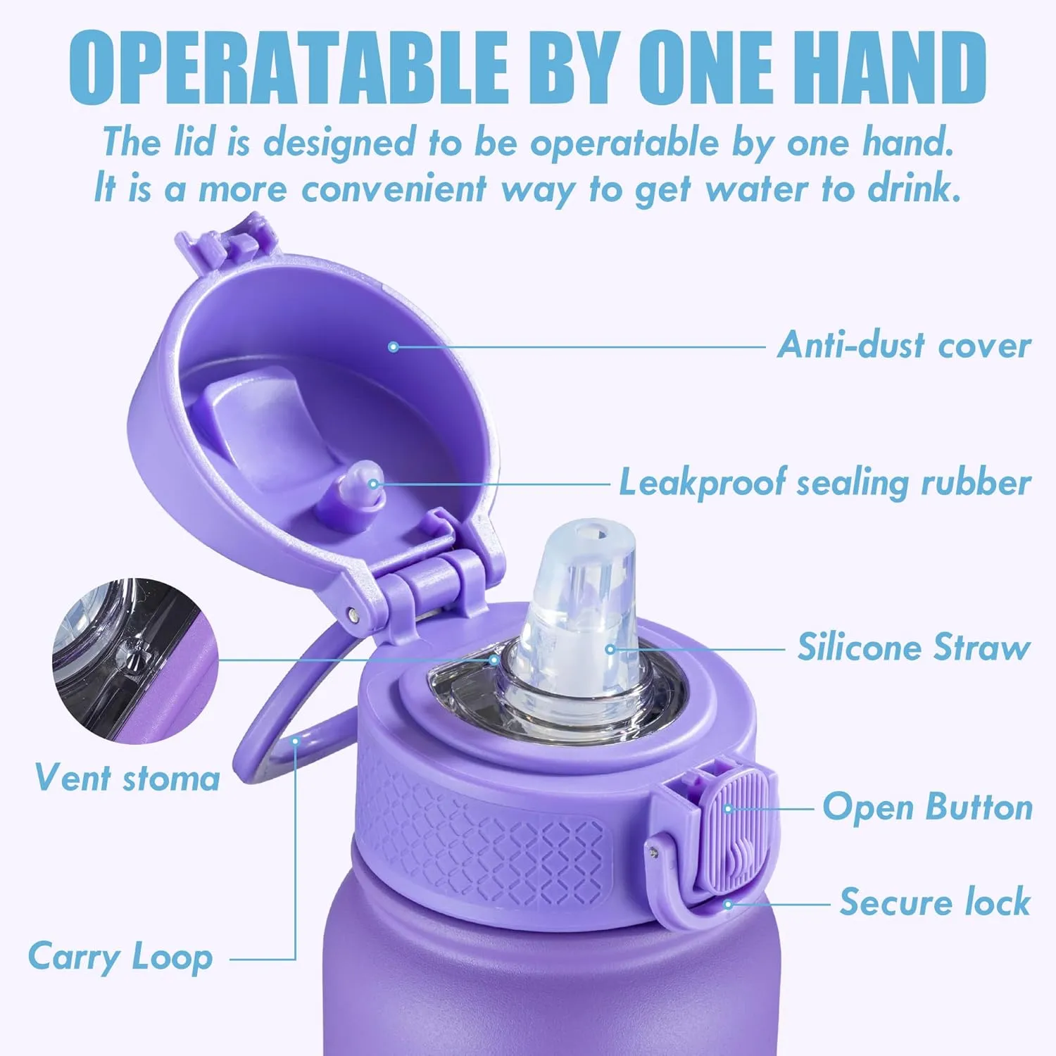 OLDLEY 12oz Kids Water Bottle, Stainless Steel Insulated Water Bottle For Kids, With Straws Leak-proof, Kids Water Bottles For School Boys Girls,Cotton Candy