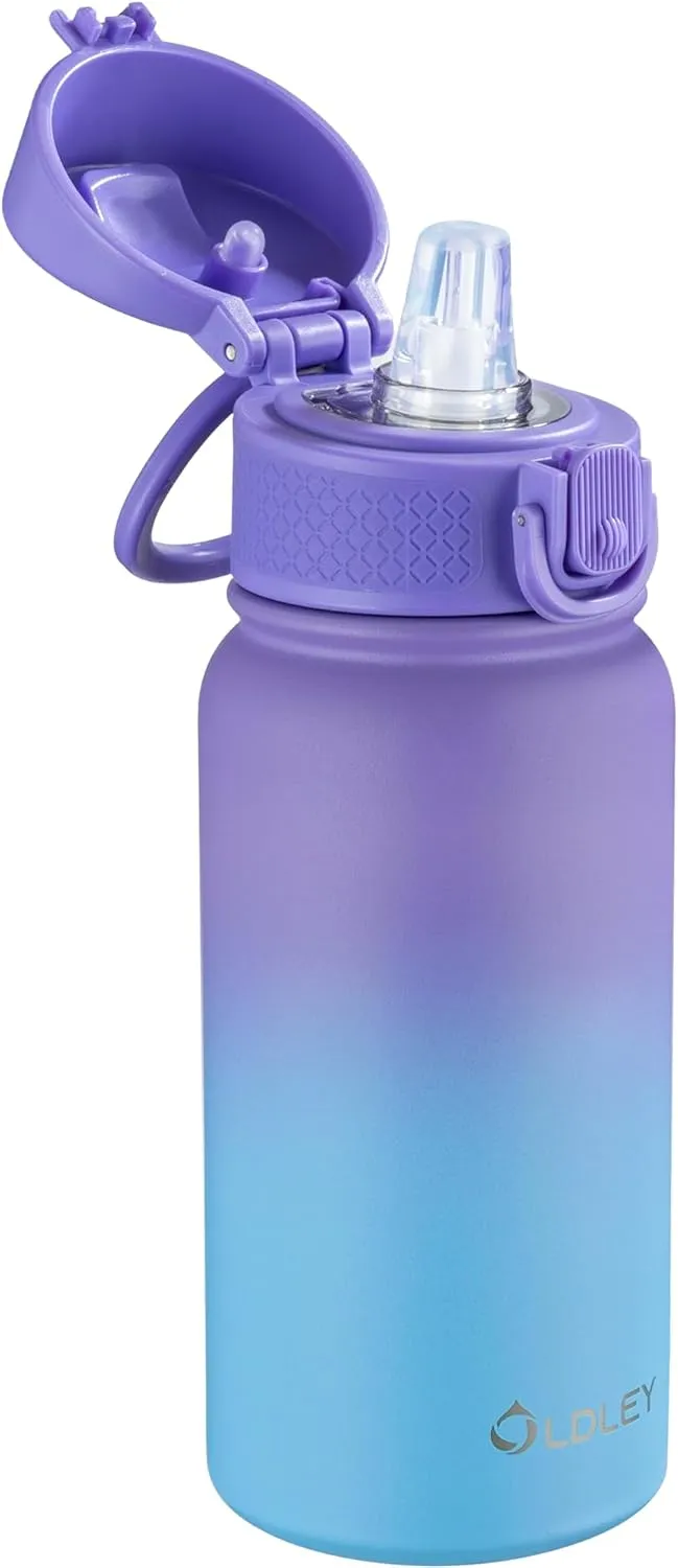 OLDLEY 12oz Kids Water Bottle, Stainless Steel Insulated Water Bottle For Kids, With Straws Leak-proof, Kids Water Bottles For School Boys Girls,Cotton Candy