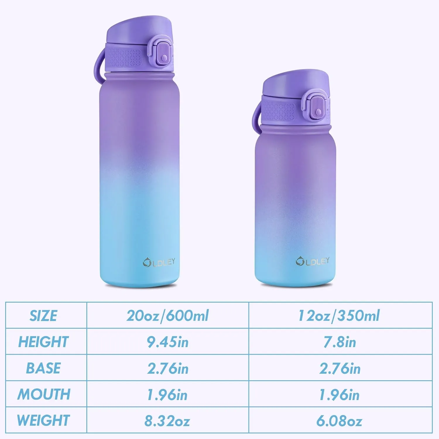 OLDLEY 12oz Kids Water Bottle, Stainless Steel Insulated Water Bottle For Kids, With Straws Leak-proof, Kids Water Bottles For School Boys Girls,Cotton Candy