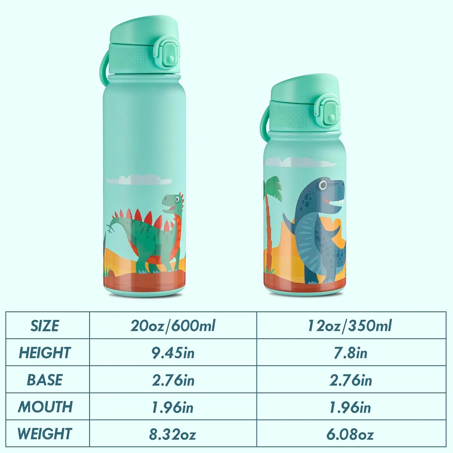 OLDLEY 12oz Kids Water Bottle, Stainless Steel Insulated Water Bottle For Kids, With Straws Leak-proof, Kids Water Bottles For School Boys Girls,Dinos