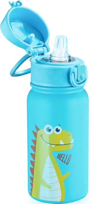 OLDLEY 12oz Kids Water Bottle, Stainless Steel Insulated Water Bottle For Kids, With Straws Leak-proof, Kids Water Bottles For School Boys Girls,Dinosaur