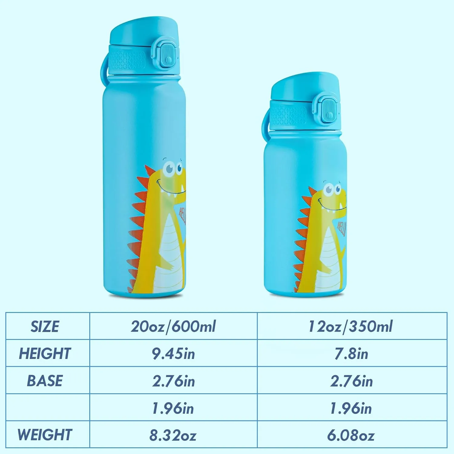 OLDLEY 12oz Kids Water Bottle, Stainless Steel Insulated Water Bottle For Kids, With Straws Leak-proof, Kids Water Bottles For School Boys Girls,Dinosaur