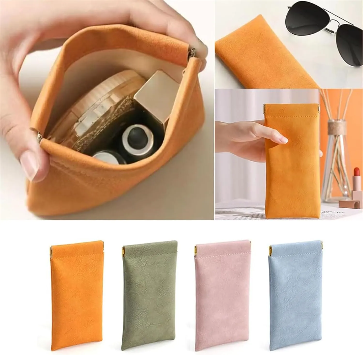 Onavee Purse Pouches, Pouchic Snap Closure Pouches, Pouchic - Personalized Snap Closure Leather Organizer Pouch -slim:Yellow Green