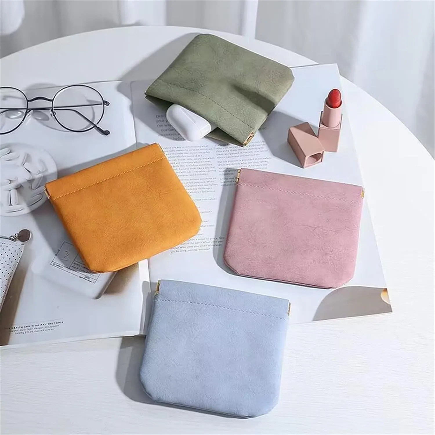 Onavee Purse Pouches, Pouchic Snap Closure Pouches, Pouchic - Personalized Snap Closure Leather Organizer Pouch -square Pink Blue Yellow Green