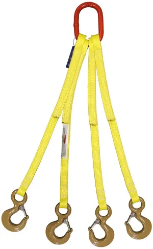 One Ply Four Leg 2" x 6' Oblong-to-Hook Nylon Bridle Sling | EE1-802 | 1" Trade Size Alloy Master Link | 12,000 Lb. Vertical Capacity | Hanes Supply (HSI) Heavy Duty Rigging Equipment