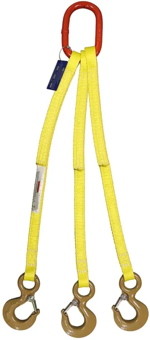 One Ply Three Leg 1" x 3' Oblong-to-Hook Nylon Bridle Sling | EE1-801 | 3/4" Trade Size Alloy Master Link | 4,800 Lb. Vertical Capacity | Hanes Supply (HSI) Heavy Duty Rigging Equipment