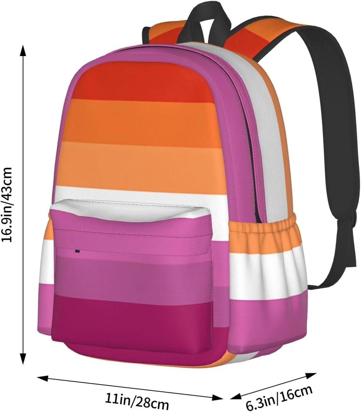 Orange Magenta Lesbian Pride Flag 17 Inch Casual Backpack Laptop Backpacks Travel Back Pack Large Camping Rucksack Hiking Daypack Lightweight Double Shoulder Bag