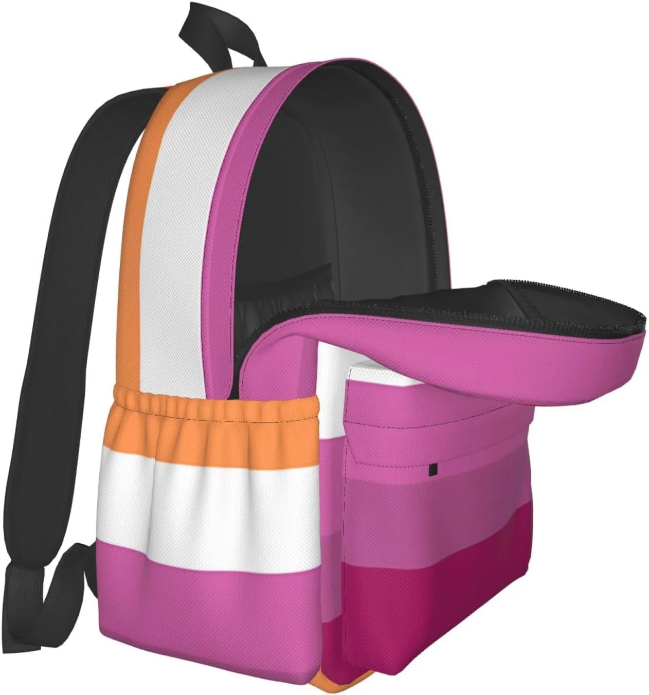 Orange Magenta Lesbian Pride Flag 17 Inch Casual Backpack Laptop Backpacks Travel Back Pack Large Camping Rucksack Hiking Daypack Lightweight Double Shoulder Bag