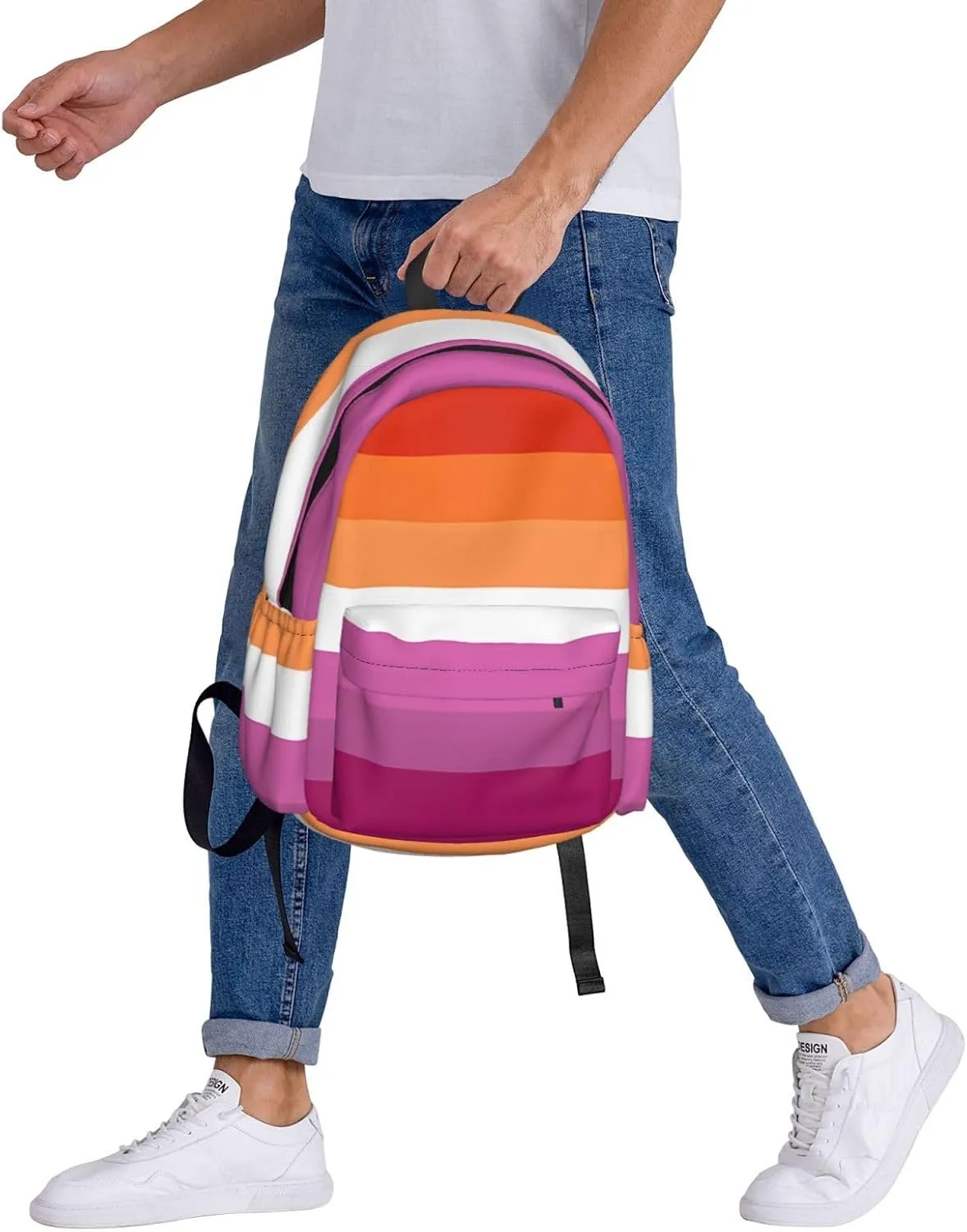 Orange Magenta Lesbian Pride Flag 17 Inch Casual Backpack Laptop Backpacks Travel Back Pack Large Camping Rucksack Hiking Daypack Lightweight Double Shoulder Bag