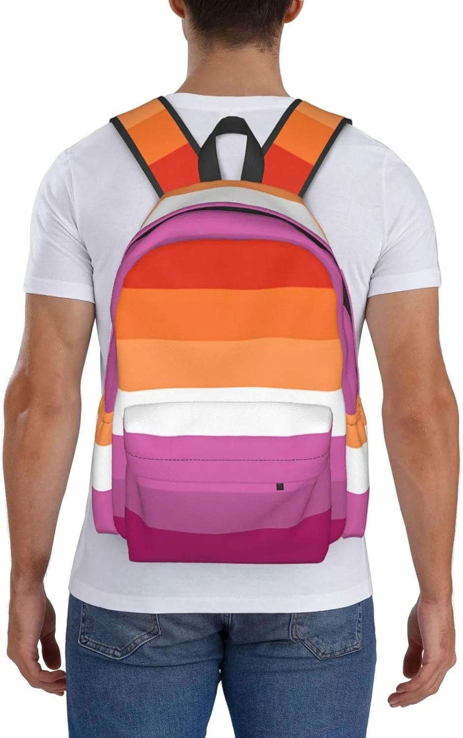 Orange Magenta Lesbian Pride Flag 17 Inch Casual Backpack Laptop Backpacks Travel Back Pack Large Camping Rucksack Hiking Daypack Lightweight Double Shoulder Bag