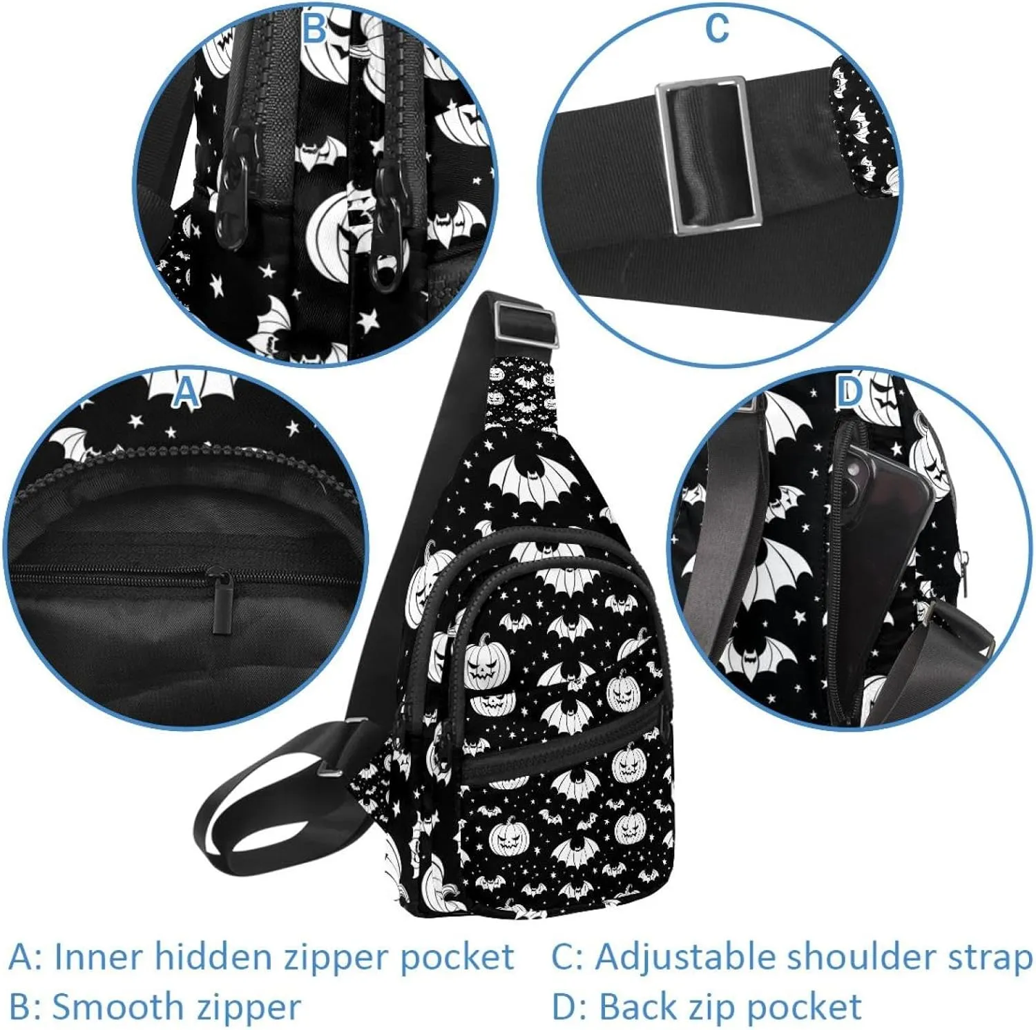 Orange Pumpkins and Bats 1 Sling Backpack Bag