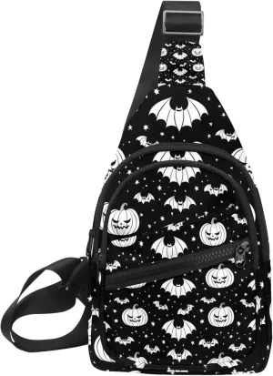 Orange Pumpkins and Bats 1 Sling Backpack Bag