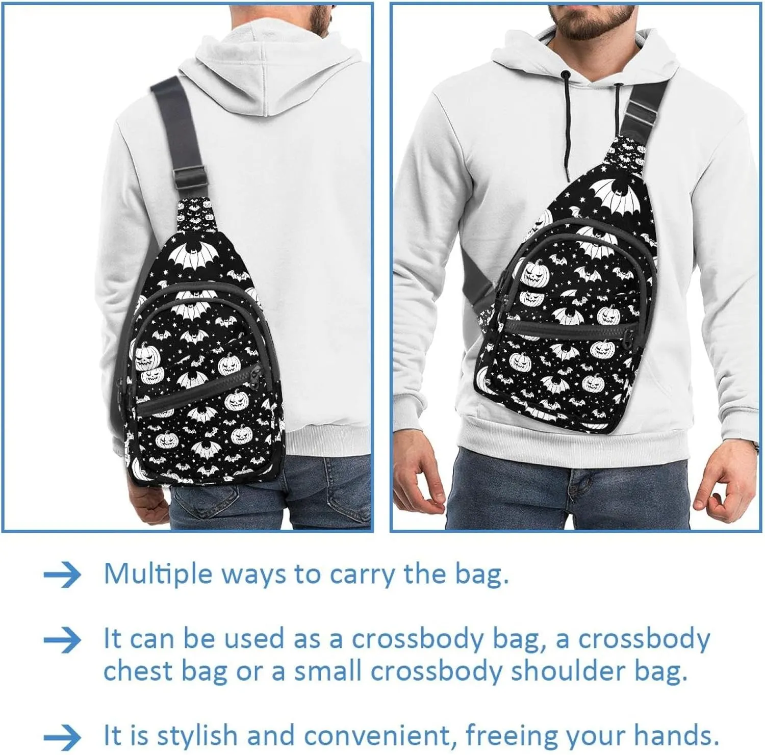 Orange Pumpkins and Bats 1 Sling Backpack Bag