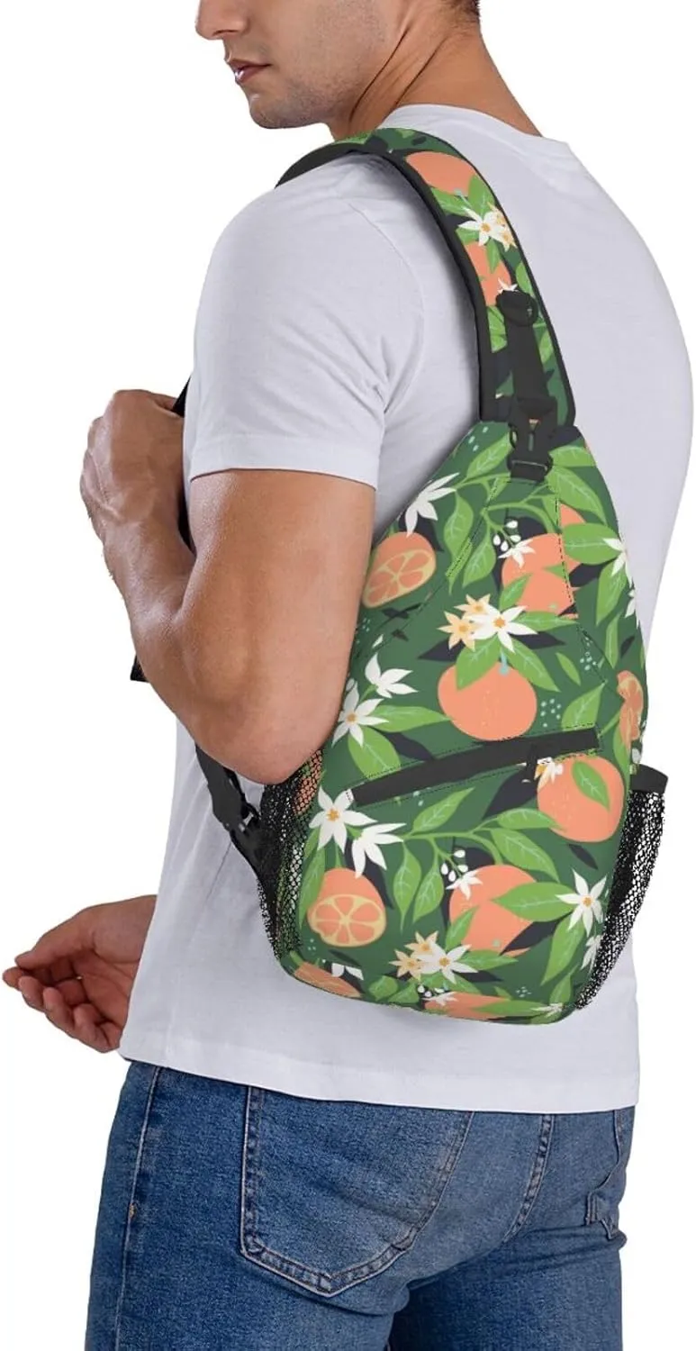 Oranges Flowers Blossom Botany Sling Bag for Men Women Crossbody Backpack Hiking Travel Daypack Shoulder Chest Bag with Adjustable Strap