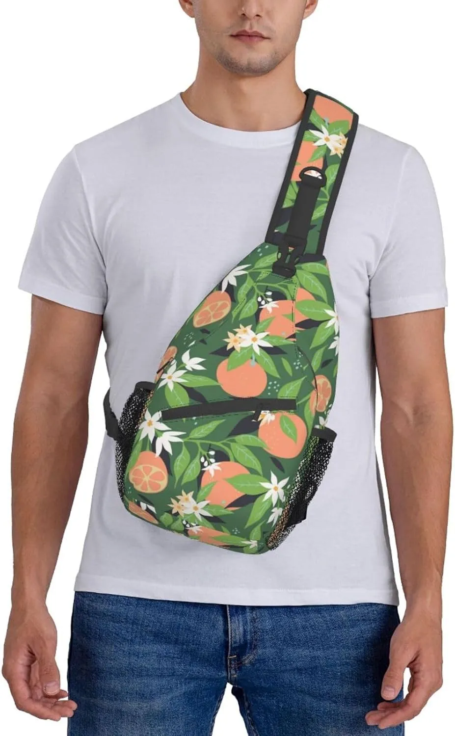 Oranges Flowers Blossom Botany Sling Bag for Men Women Crossbody Backpack Hiking Travel Daypack Shoulder Chest Bag with Adjustable Strap