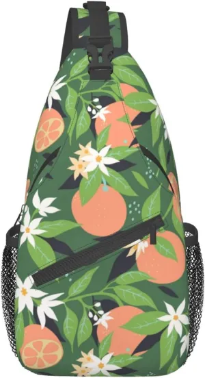 Oranges Flowers Blossom Botany Sling Bag for Men Women Crossbody Backpack Hiking Travel Daypack Shoulder Chest Bag with Adjustable Strap