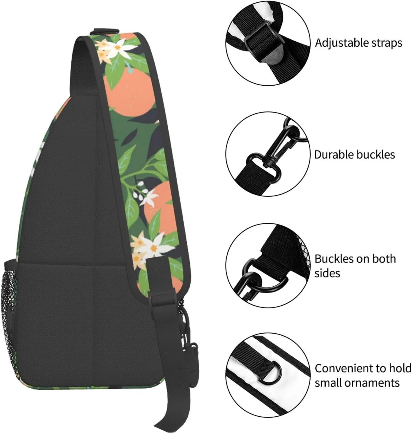 Oranges Flowers Blossom Botany Sling Bag for Men Women Crossbody Backpack Hiking Travel Daypack Shoulder Chest Bag with Adjustable Strap