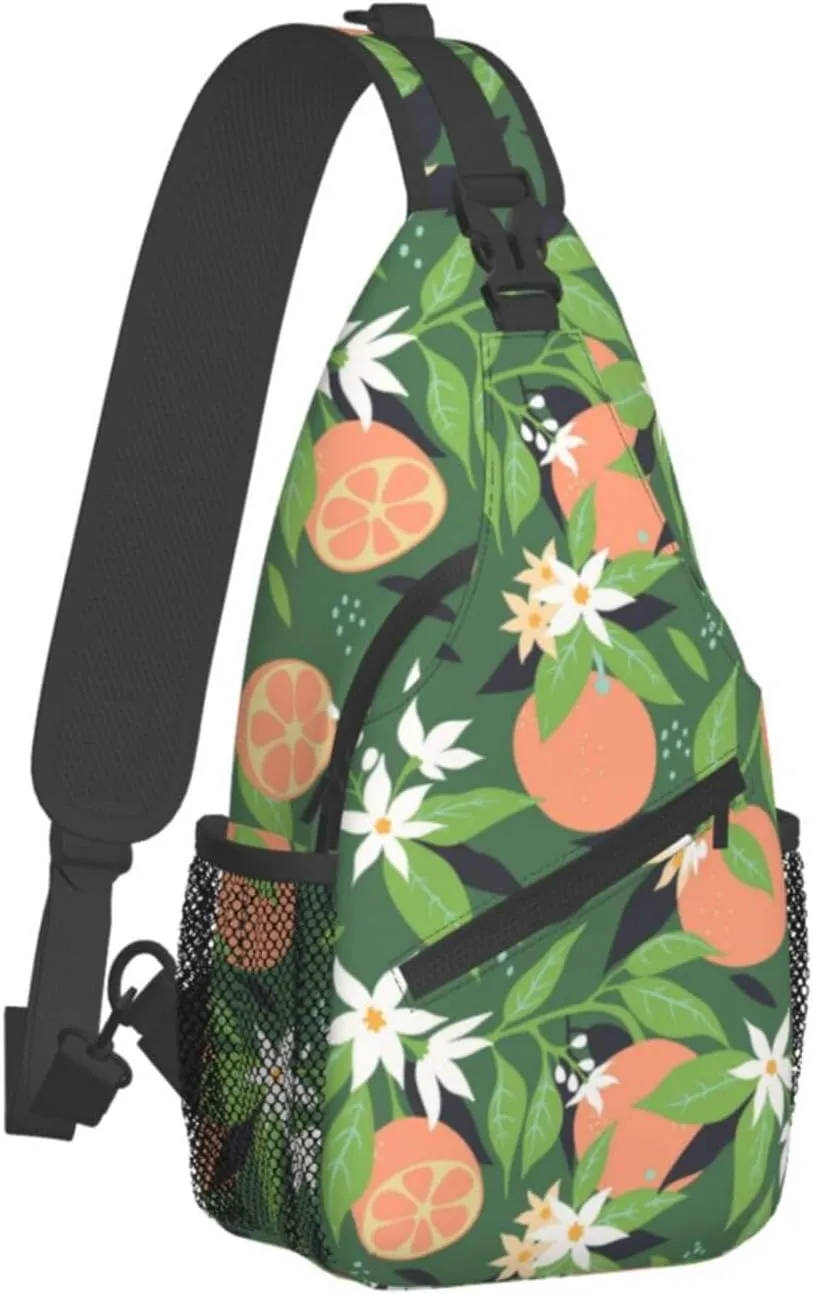 Oranges Flowers Blossom Botany Sling Bag for Men Women Crossbody Backpack Hiking Travel Daypack Shoulder Chest Bag with Adjustable Strap