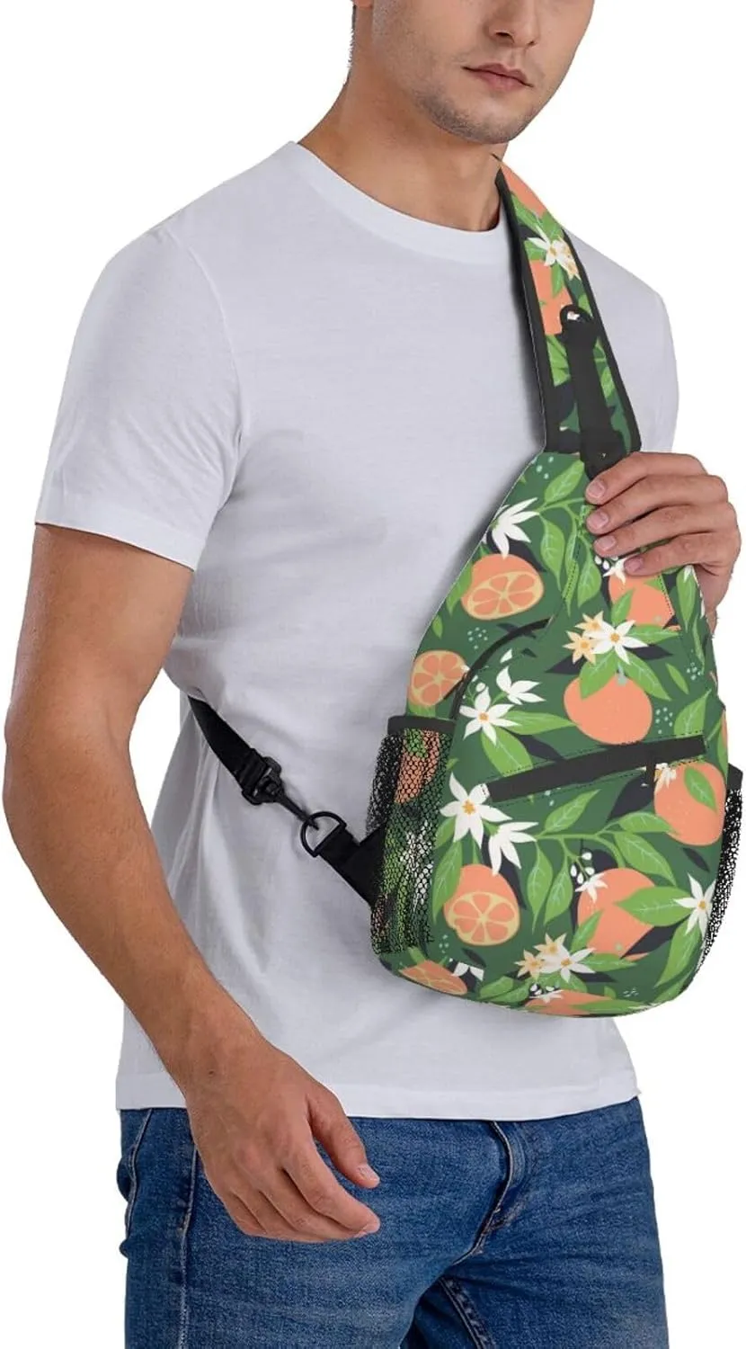 Oranges Flowers Blossom Botany Sling Bag for Men Women Crossbody Backpack Hiking Travel Daypack Shoulder Chest Bag with Adjustable Strap