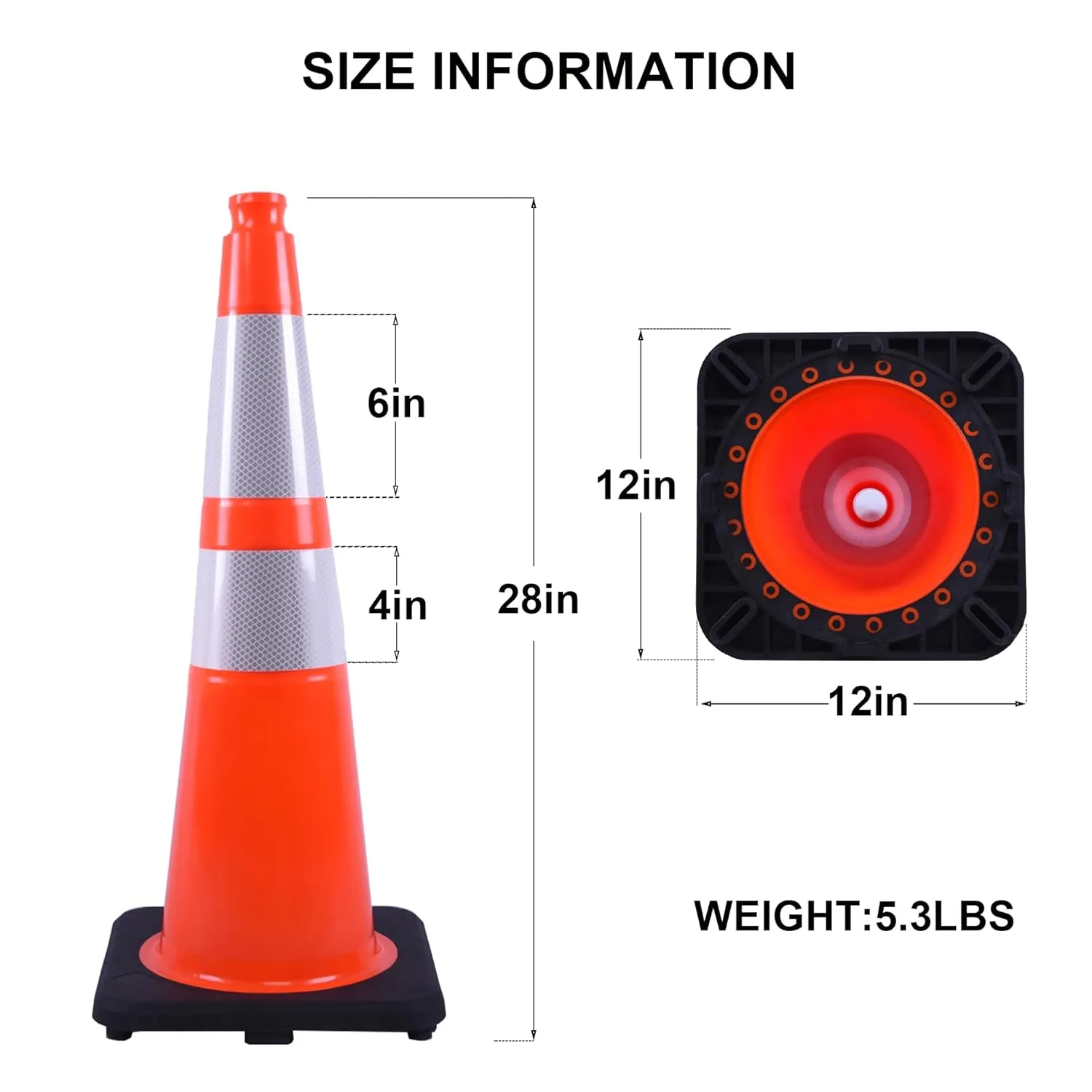 OrangeStar 8 Pack 28" Traffic Safety Cones, Orange Cones Construction Cones w/Reflective Collar, Heavy Duty Base for Driving Practice, Parking Lots and Roadwork