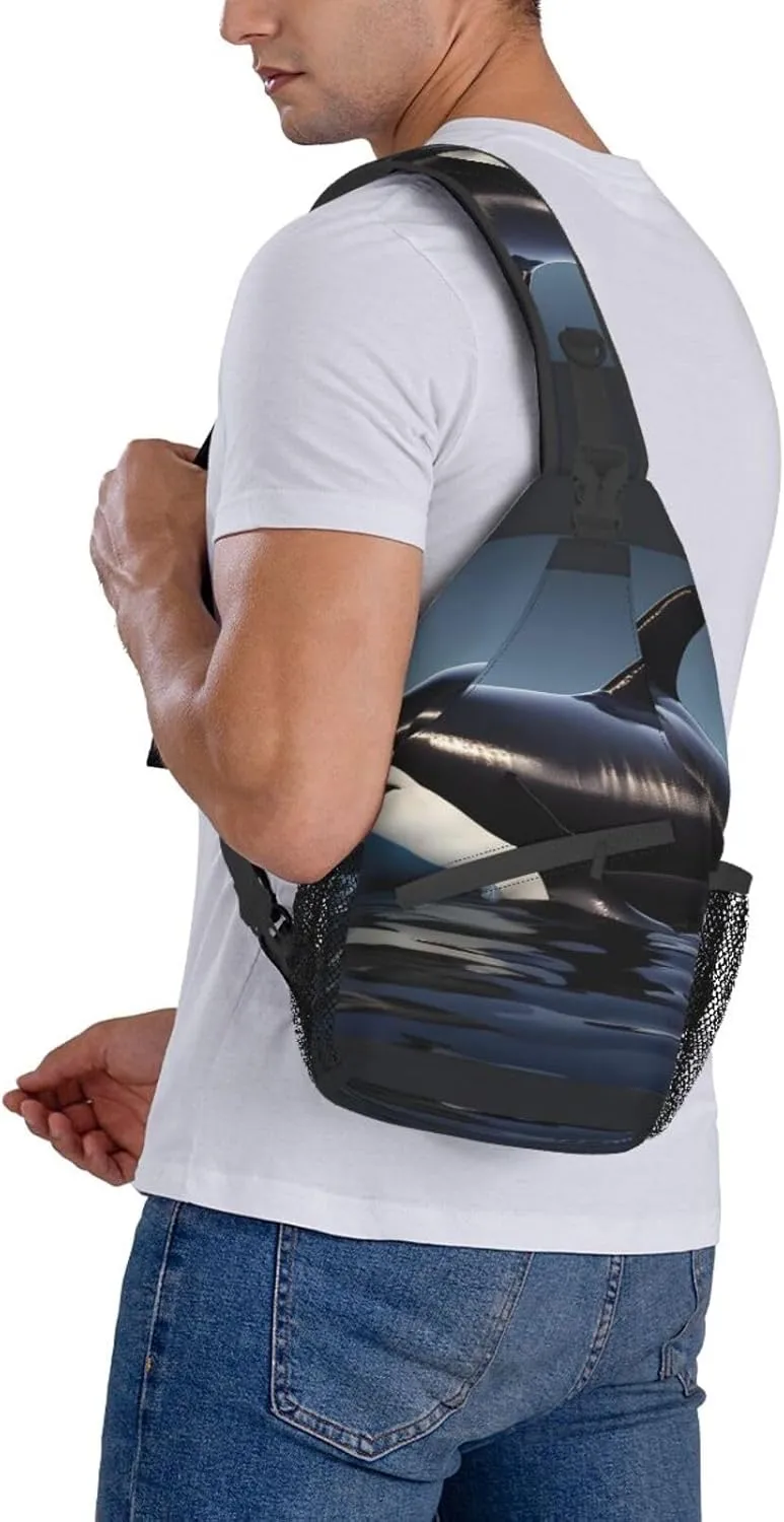 Orca Killer Whale print Print Sling Backpack, Sling Bag, Crossbody Chest Bag Daypack, for Hiking Travel