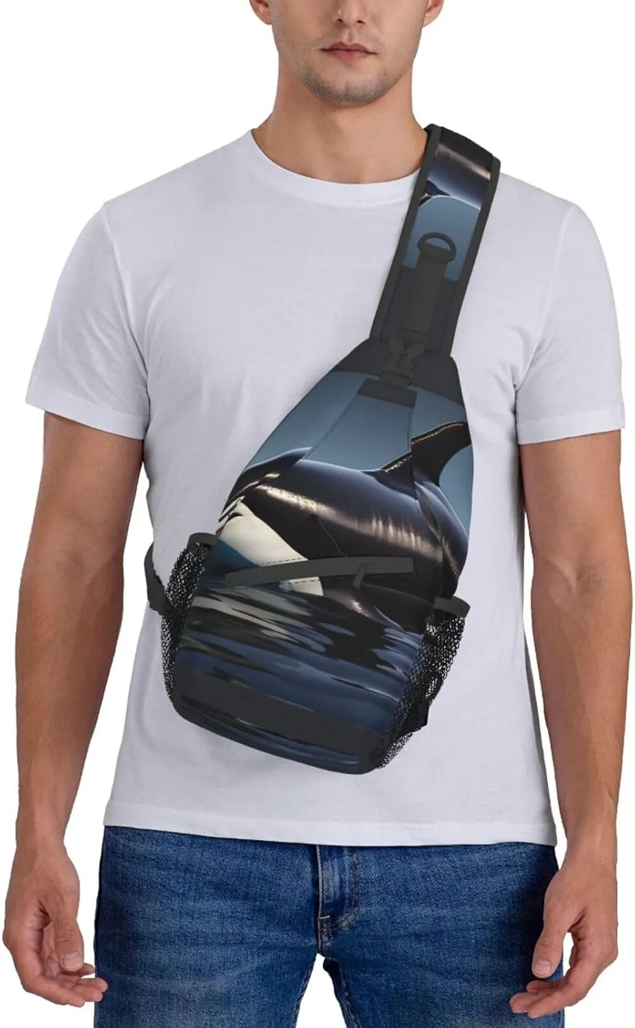 Orca Killer Whale print Print Sling Backpack, Sling Bag, Crossbody Chest Bag Daypack, for Hiking Travel