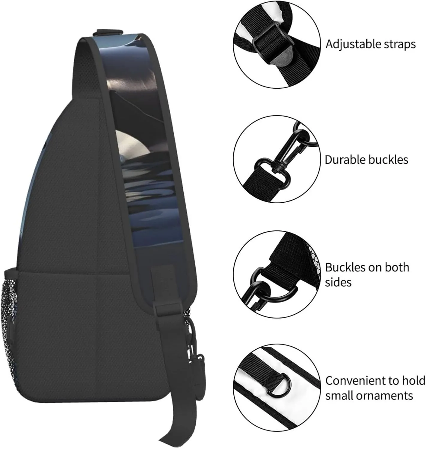 Orca Killer Whale print Print Sling Backpack, Sling Bag, Crossbody Chest Bag Daypack, for Hiking Travel