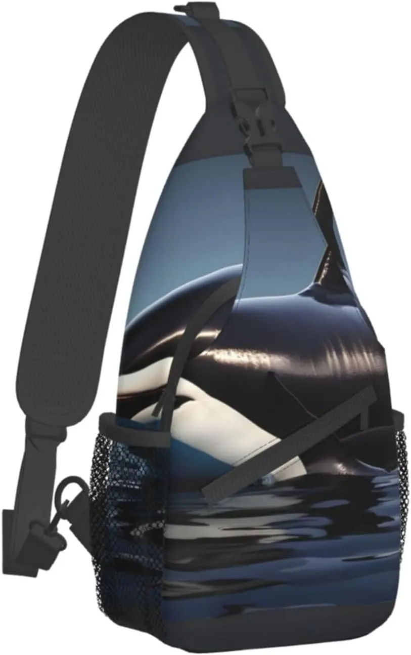 Orca Killer Whale print Print Sling Backpack, Sling Bag, Crossbody Chest Bag Daypack, for Hiking Travel