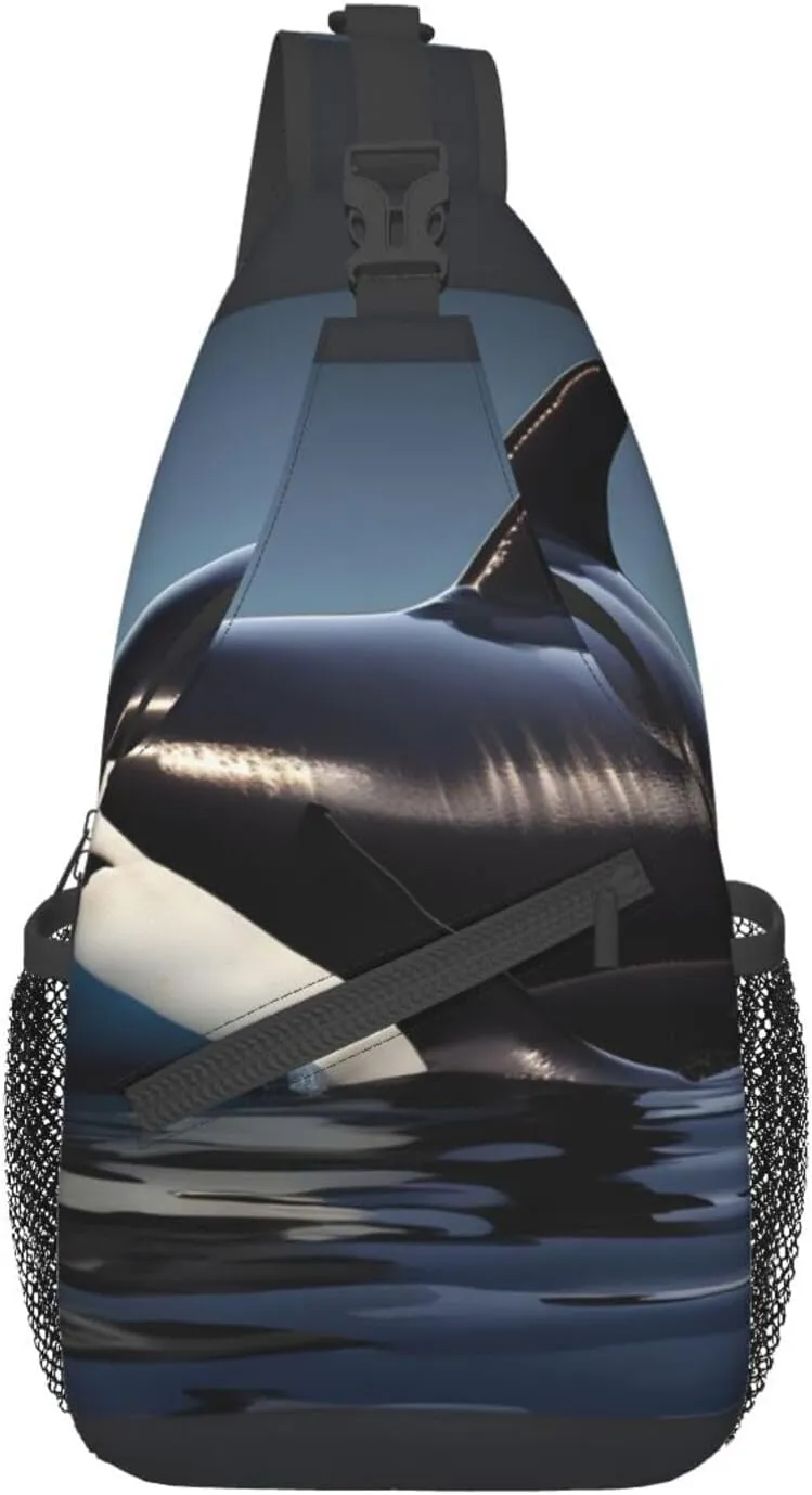 Orca Killer Whale print Print Sling Backpack, Sling Bag, Crossbody Chest Bag Daypack, for Hiking Travel