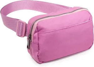 Organized Fanny Pack up to 59”, Pink Crossbody Belt Bag, Plus Size 6 pockets, credit card slots, hole for dog bags, waist bag, kids women men gift, by Midnight Run