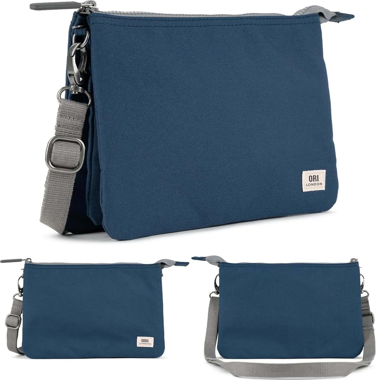 ORI LONDON Crossbody Bag - XL Slim, Chunky Zip, Removable & Adjustable Strap, & 3 Compartments - Carnaby