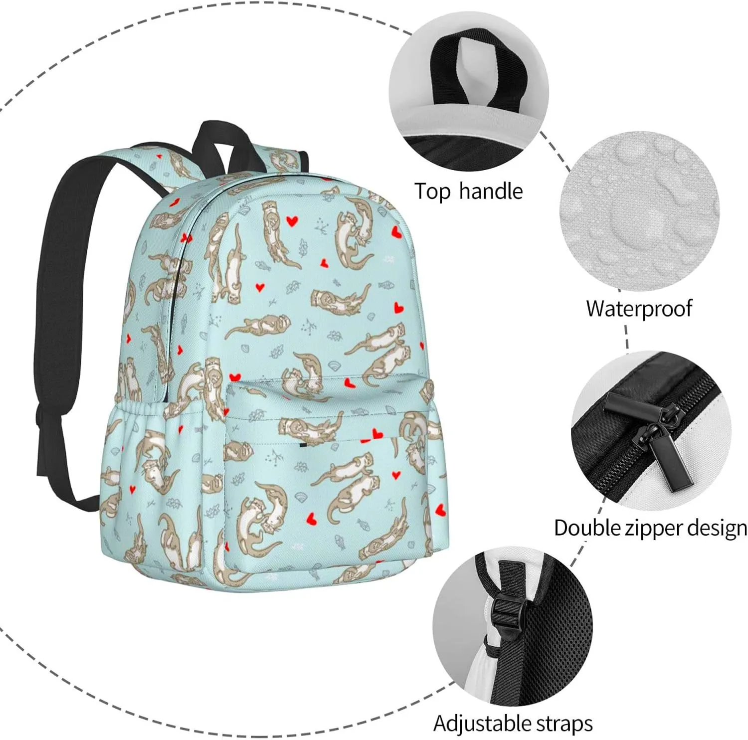 Otter Backpack Book Bags Lightweight Casual Laptop Backpacks Travel Daypack For Man Woman