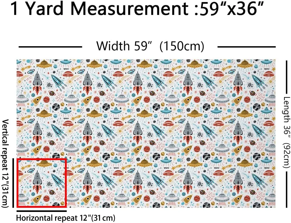 Outer Space Fabric by The Yard - Kids Boys Space Ship Rocket Decorative Cartoon Universe Stars Planet Upholstery - Cosmos Meteorite Outdoor Patchwork Quilt for Sewing, 5 Yards
