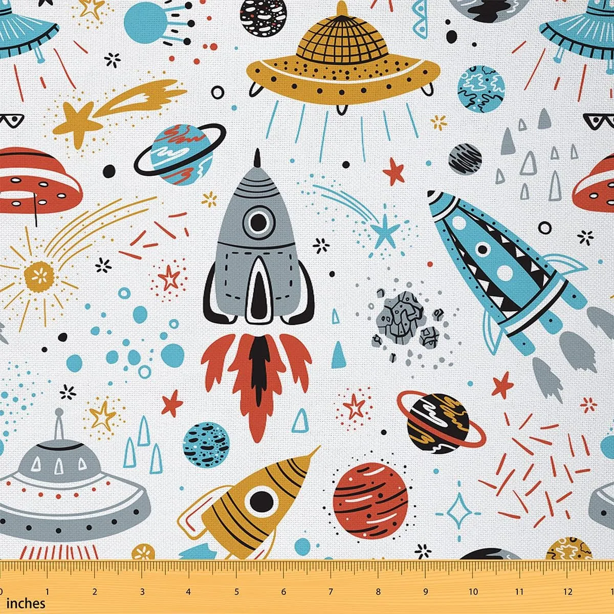 Outer Space Fabric by The Yard - Kids Boys Space Ship Rocket Decorative Cartoon Universe Stars Planet Upholstery - Cosmos Meteorite Outdoor Patchwork Quilt for Sewing, 5 Yards