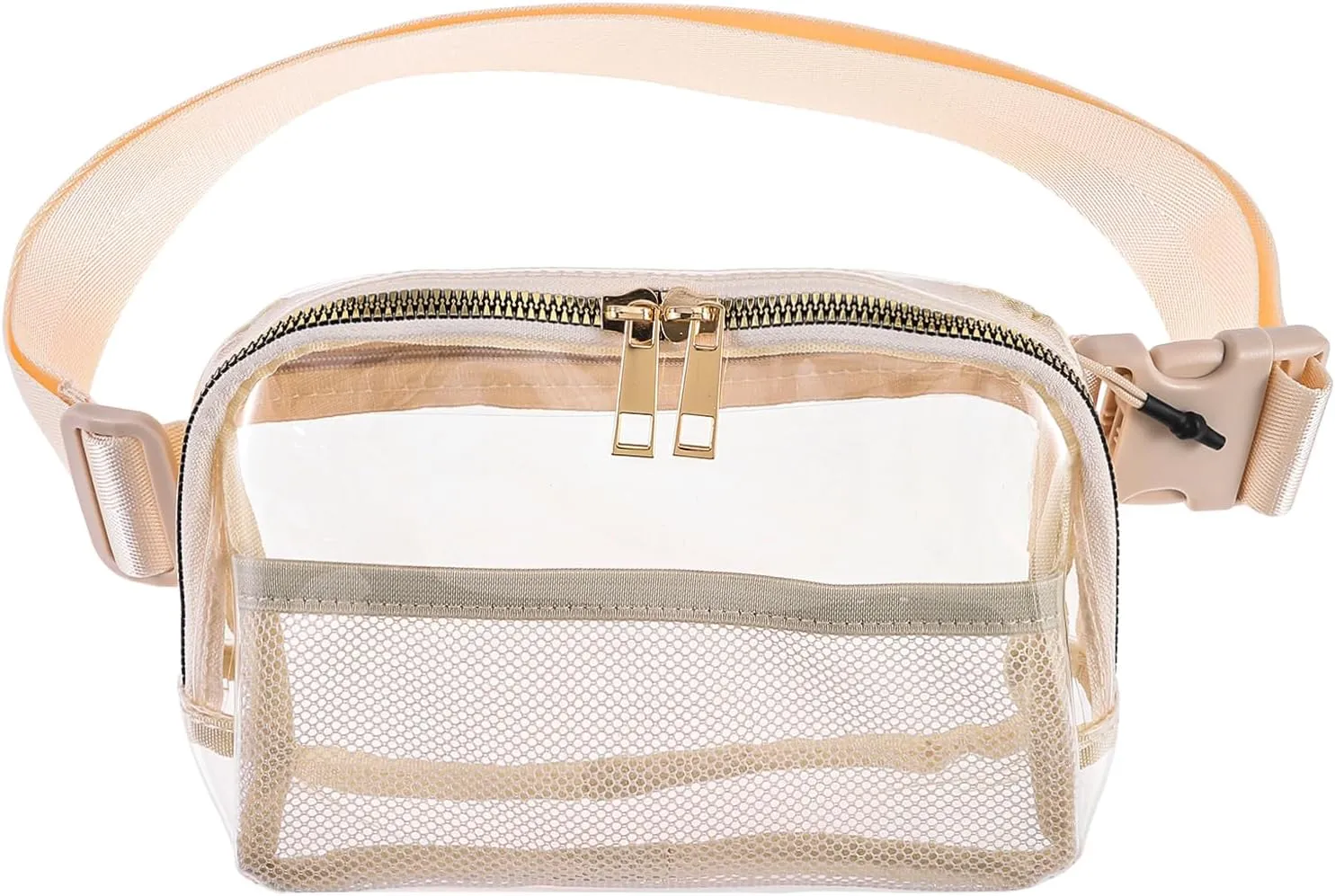 Ovida Clear Fanny Pack Stadium Approved Clear Belt Bag with Adjustable Strap Transparent Cross Body Waist Bag for Workout Shopping Travel Concerts Music Festival(Beige)