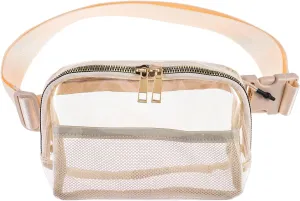 Ovida Clear Fanny Pack Stadium Approved Clear Belt Bag with Adjustable Strap Transparent Cross Body Waist Bag for Workout Shopping Travel Concerts Music Festival(Beige)