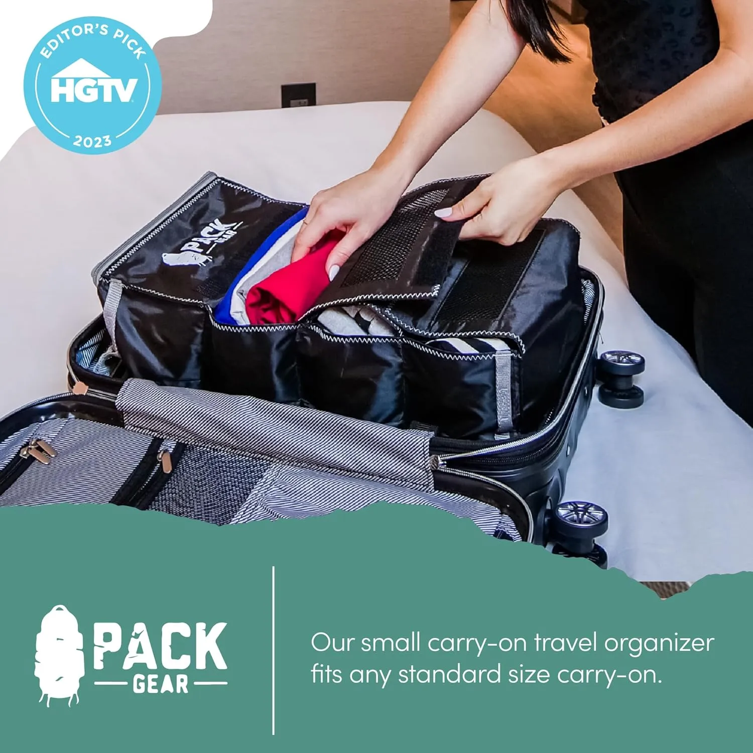 Pack Gear Hanging Luggage Organizer - Our Carry On Closet Insert Fits Any Carry-On - Our Hanging Luggage Organizer Uses Velcro to Allow Instant Access to your Clothes (Mesh Black, Carry-On Size)