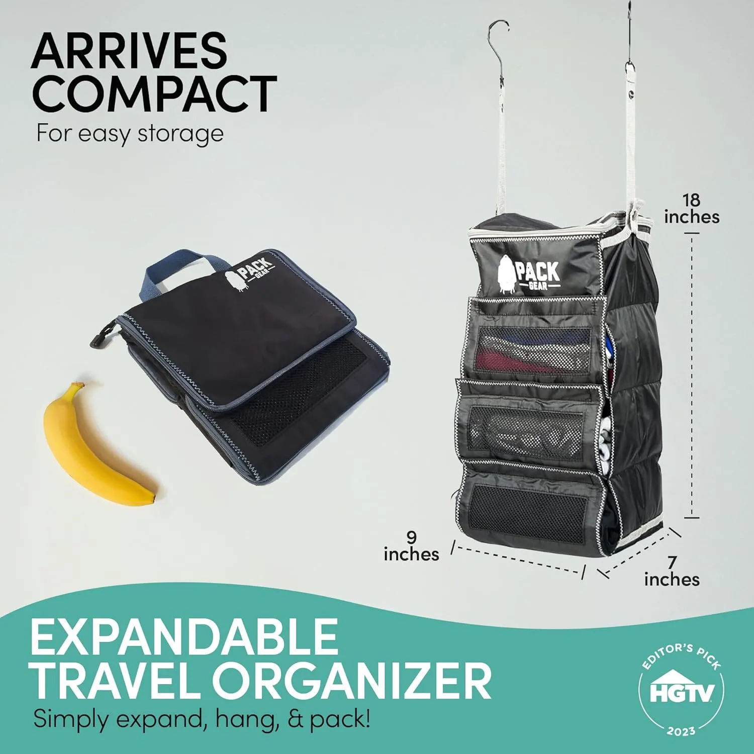 Pack Gear Hanging Luggage Organizer - Our Carry On Closet Insert Fits Any Carry-On - Our Hanging Luggage Organizer Uses Velcro to Allow Instant Access to your Clothes (Mesh Black, Carry-On Size)