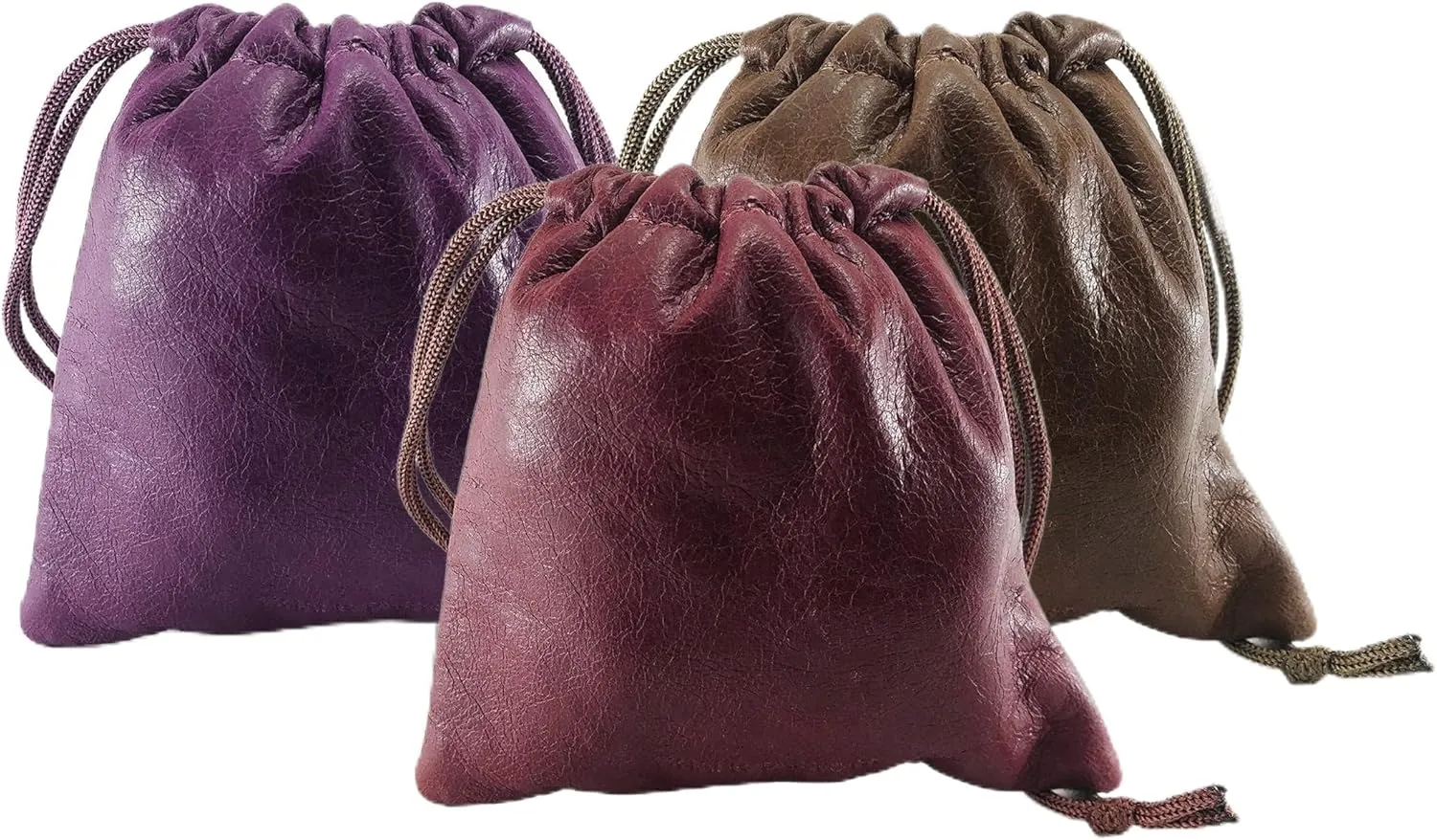 Pack of 3 Lambskin Leather Drawstrings Pouch: 11.5 cm X 11.5 cm (Assorted Pack of 3)