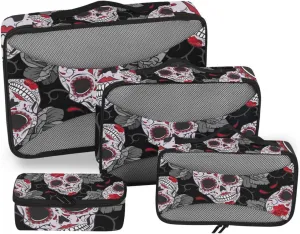 Packing Cubes for Travel 4 Set Gothic Skulls Roses Thorns Luggage Set Suitcase Organizer Bags Mesh Accessories Storage Pouch Toiletry Packing Cubes