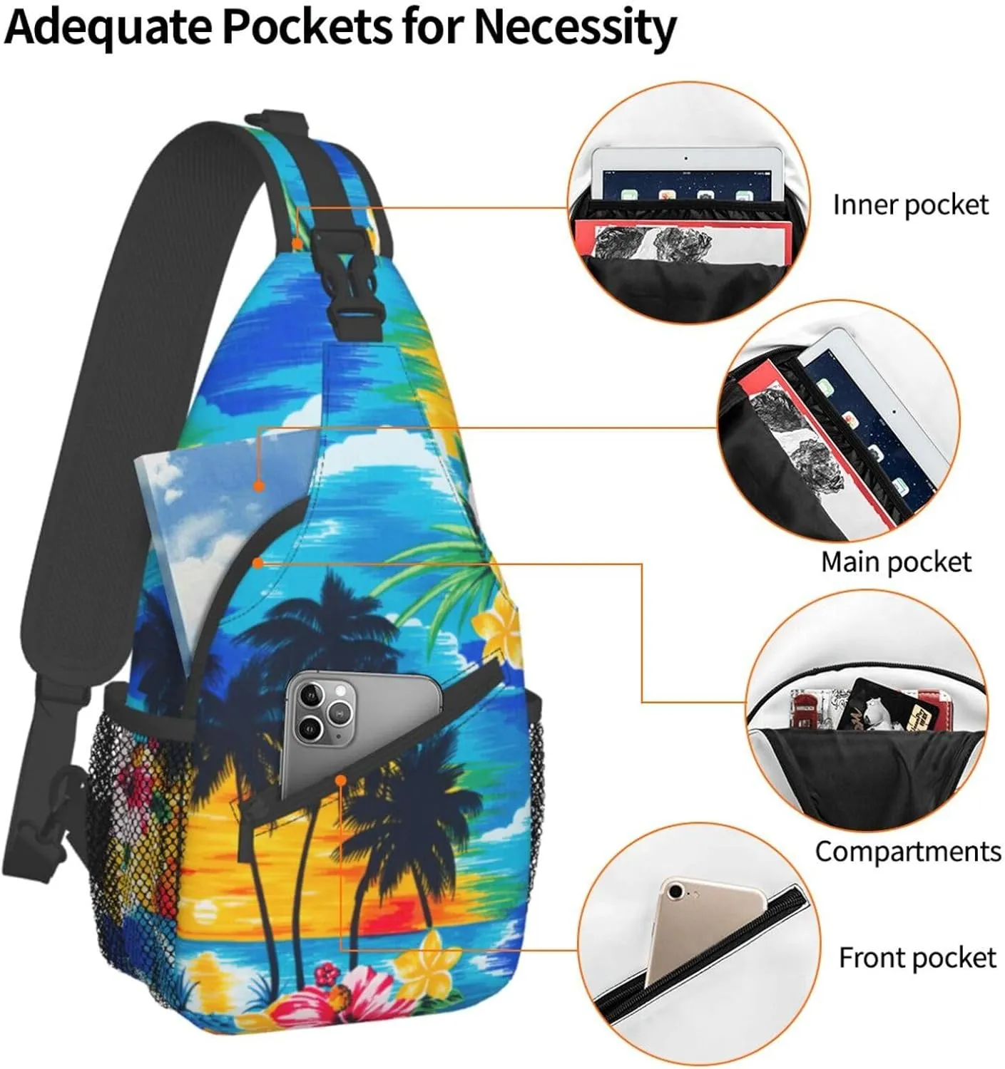 Palm Tree. Unisex Casual Diagonal Chest Bag,Multipurpose Crossbody Shoulder Bag Travel Hiking Daypack