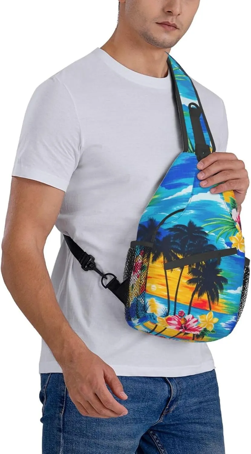 Palm Tree. Unisex Casual Diagonal Chest Bag,Multipurpose Crossbody Shoulder Bag Travel Hiking Daypack