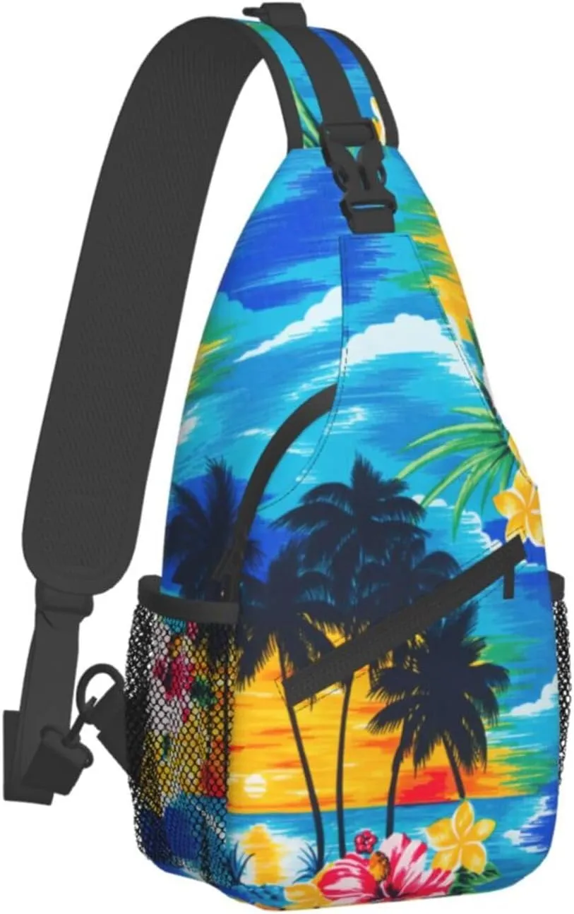Palm Tree. Unisex Casual Diagonal Chest Bag,Multipurpose Crossbody Shoulder Bag Travel Hiking Daypack