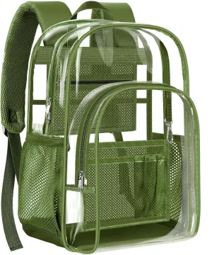PAMANO Clear Backpack, Heavy Duty Transparent Backpack with Reinforced Bottom See Through for College, Travel, Workplace Security, Green