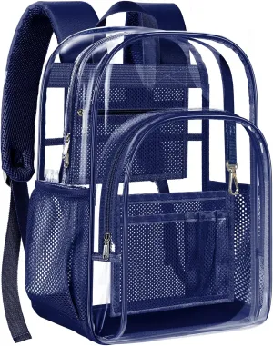 PAMANO Clear Backpack, Heavy Duty Transparent Backpack with Reinforced Bottom See Through for College, Travel, Workplace Security, Navy