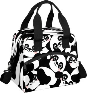 Panda Lunch Tote for Women Kids Insulated Cooler Meal Prep Lunch Bag Box with Removable Shoulder Strap For School Picnic Hiking Work Travel