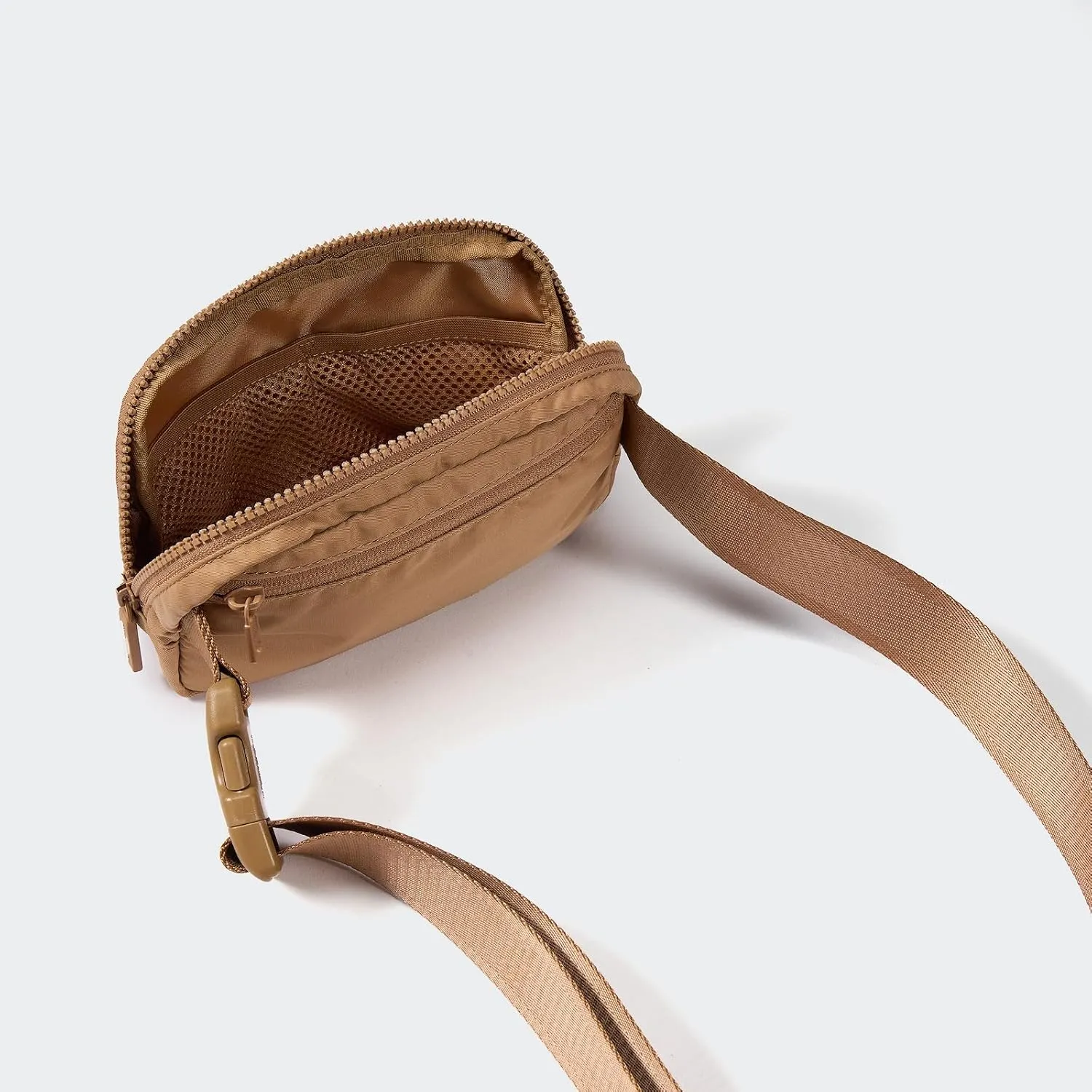 Pander Two Way Zipper Fanny Pack Nylon Everywhere Belt Bag for Women, Water Repellent Waist Packs, Crossbody Bags with Adjustable Strap (Caramel Brown).