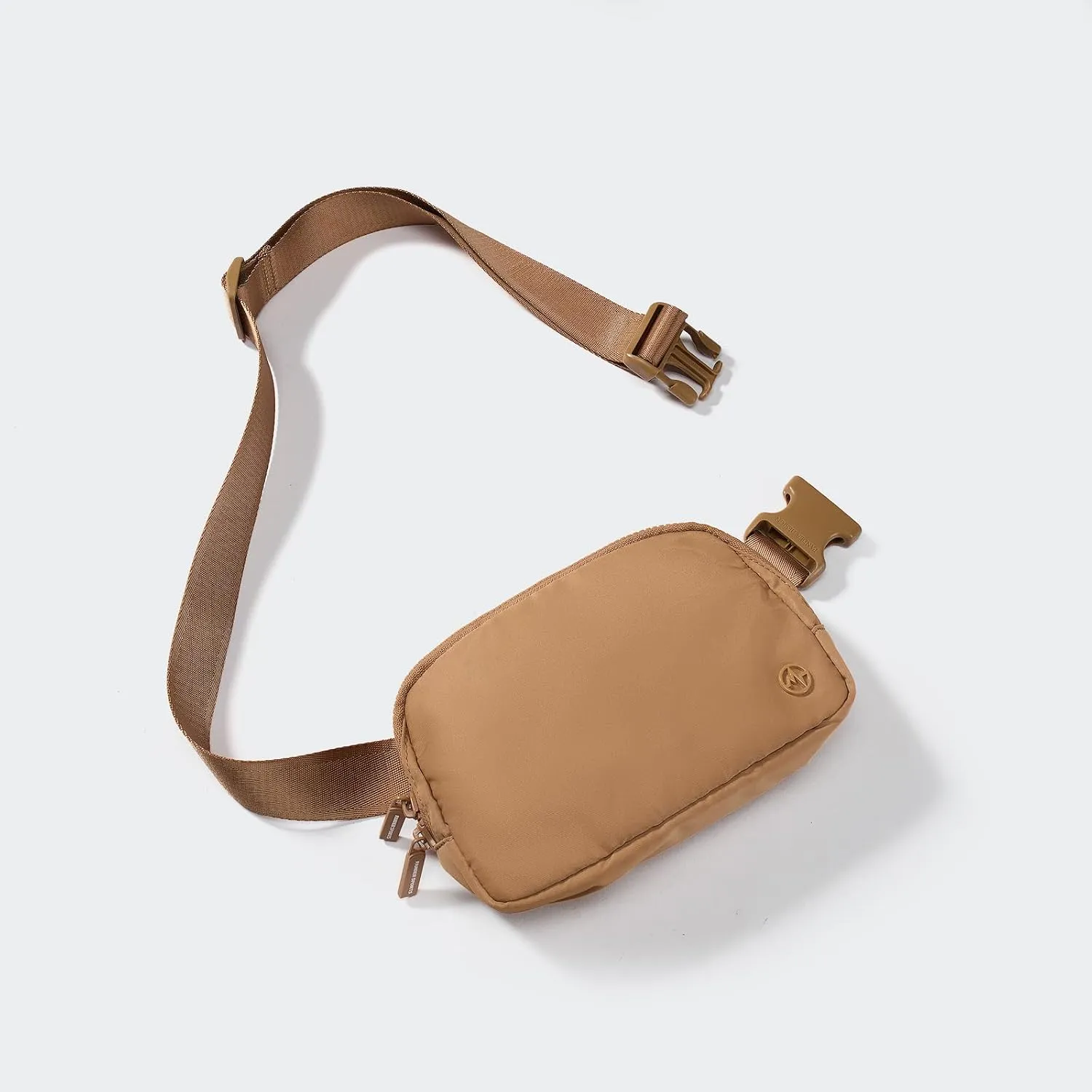 Pander Two Way Zipper Fanny Pack Nylon Everywhere Belt Bag for Women, Water Repellent Waist Packs, Crossbody Bags with Adjustable Strap (Caramel Brown).
