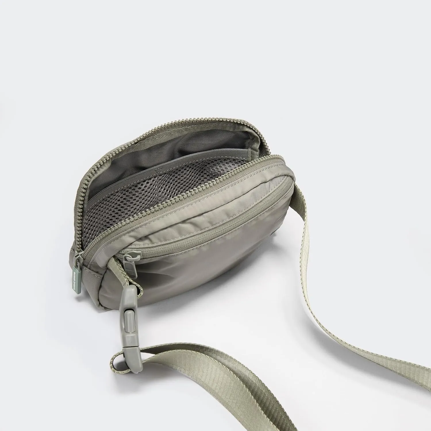 Pander Two Way Zipper Fanny Pack Nylon Everywhere Belt Bag for Women, Water Repellent Waist Packs, Crossbody Bags with Adjustable Strap (Grey Sage).