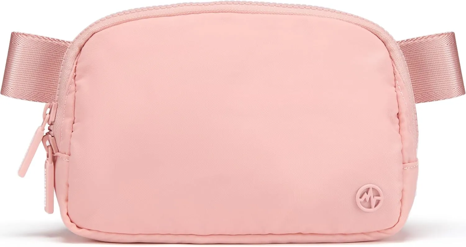 Pander Two Way Zipper Fanny Pack Nylon Everywhere Belt Bag for Women, Water Repellent Waist Packs, Crossbody Bags with Adjustable Strap (Mono Pink).